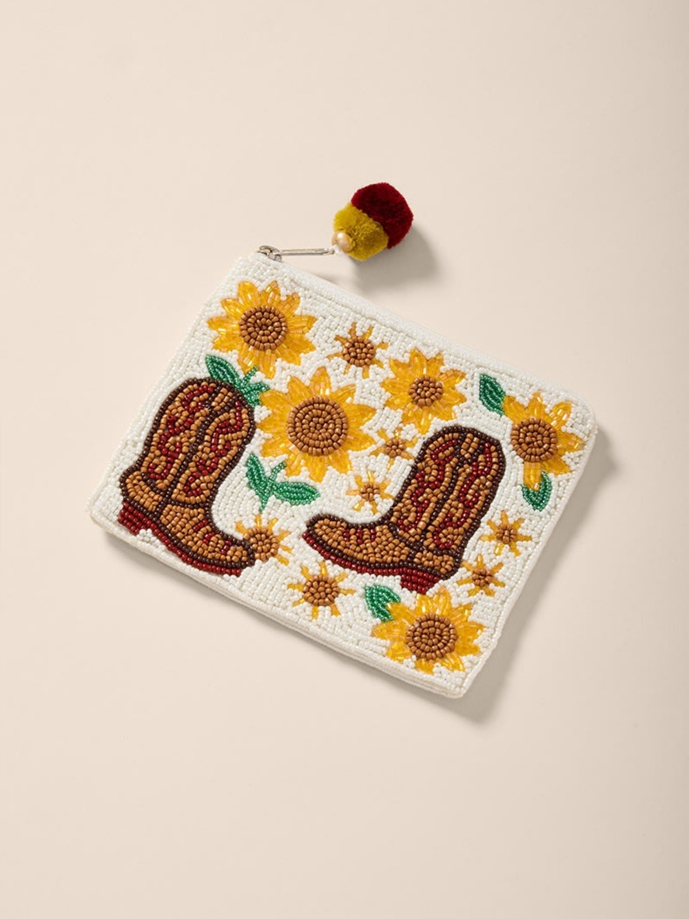Beaded Sunflower & Cowboy Boot Appliqué Pouch/card holder